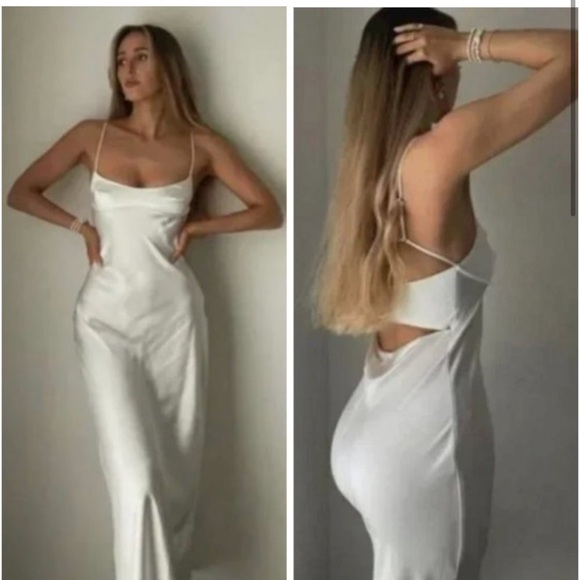 ZARA WHITE SATIN EFFECT CUT OUT BACK MIDI MAXI SLIP DRESS - Picture 1 of 17